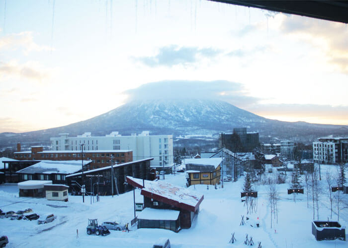 View of Niseko Grand Hirafu from Ki Niseko Hotel.