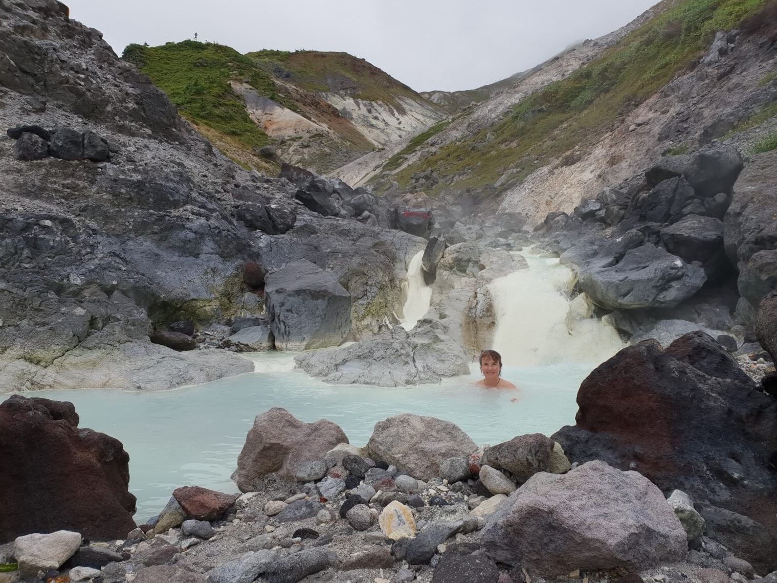 A day-hike in Towada-Hachimantai National Park leads to this hot sulfur stream