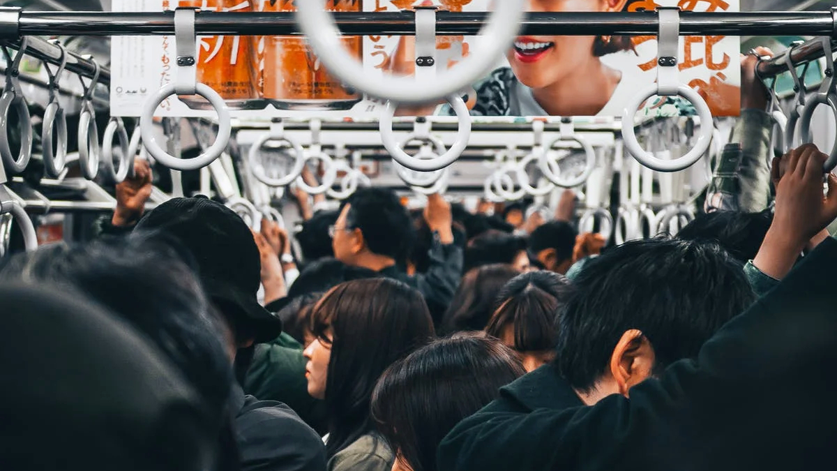 Busy tram in Japan